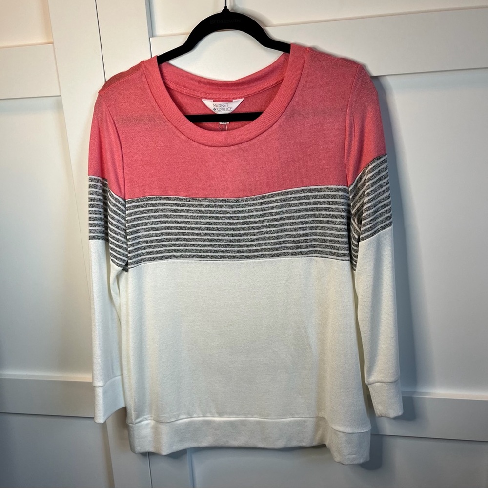Market & Spruce Pink and Gray Striped Sweater